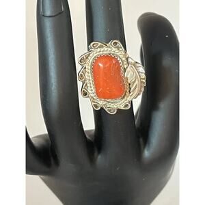 Rare Vintage Navajo Natural Coral Sterling Silver Ring